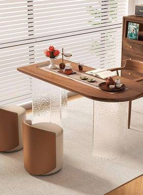 严选白蜡木阳台茶桌组合办公室功夫小茶台泡茶桌亚克力悬浮茶桌椅