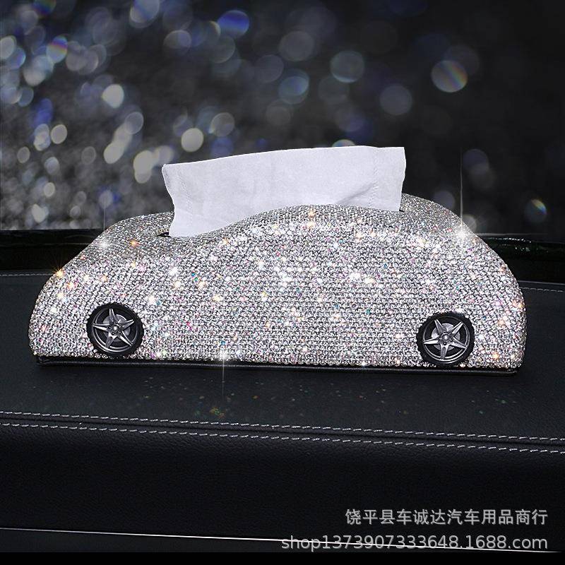 镶钻车用车载纸巾盒创意汽车抽纸盒车内用品摆件装饰纸巾盒女