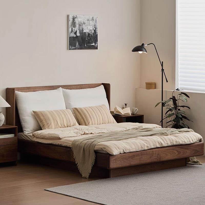 北美黑胡桃木中古意式软包床双人床1米8实木床主卧大床悬浮软包床