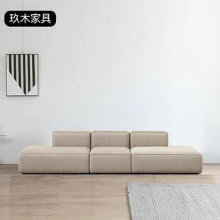 小户型客厅三人两人位布艺沙发棉麻直排无扶手现代简约新款家用