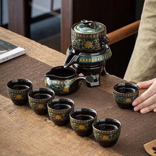 创意石磨旋转出水功夫泡茶器家用陶瓷茶壶礼品 懒人半自动茶具套装