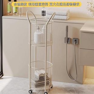 简约奶油风收纳筐杂物多层收纳架家用落地小推车浴室可移动置物架