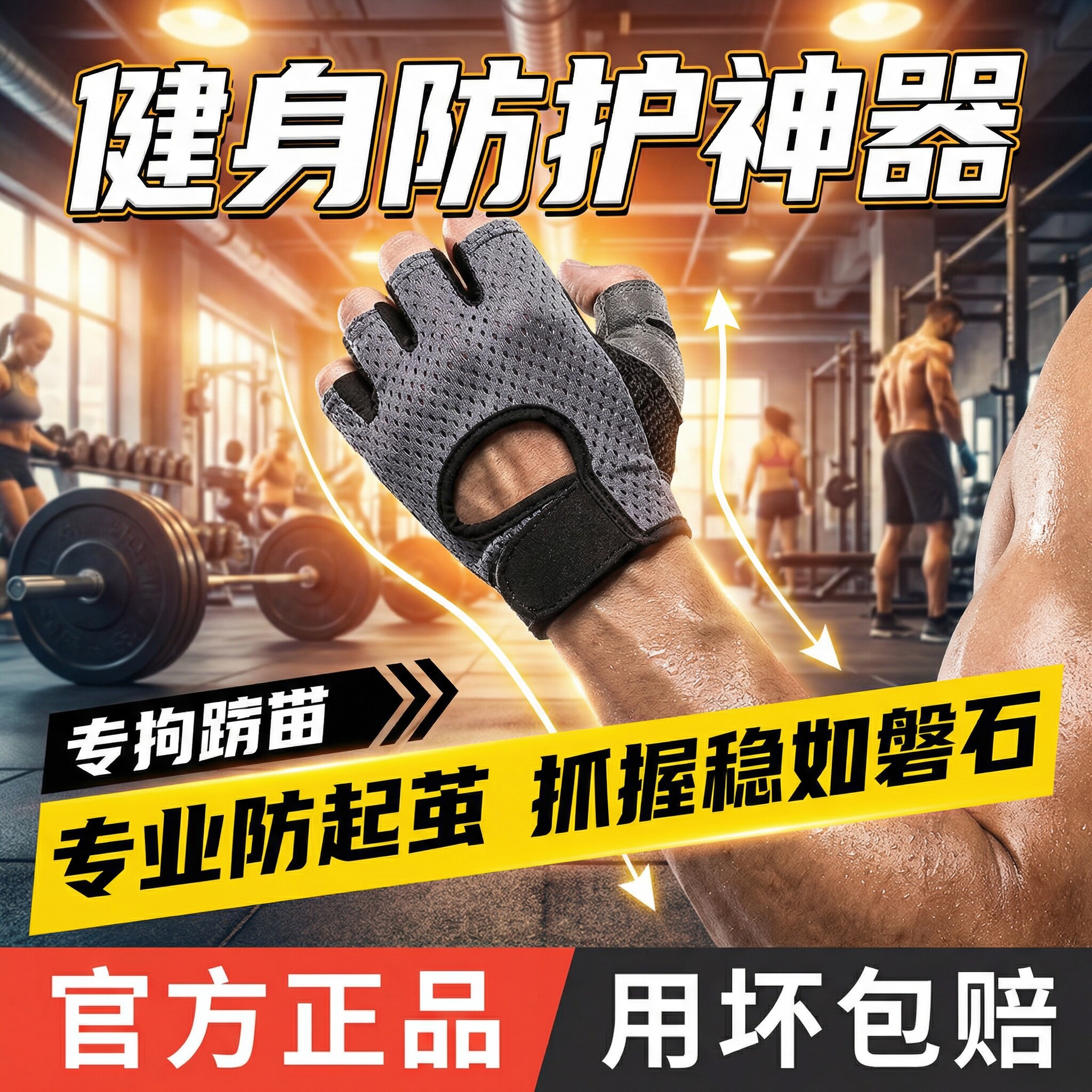 德国运动健身手套透气男女士器械训练防滑半指引体向上防起茧骑行