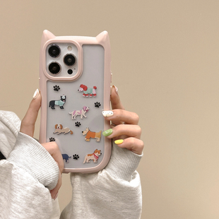 12promax防摔保护套 13promax全包11 创意粉色猫耳朵狗狗适用苹果iPhone15手机壳15promax可爱少女心14 14pro