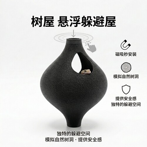 爬宠磁吸悬浮仿真树洞躲避屋