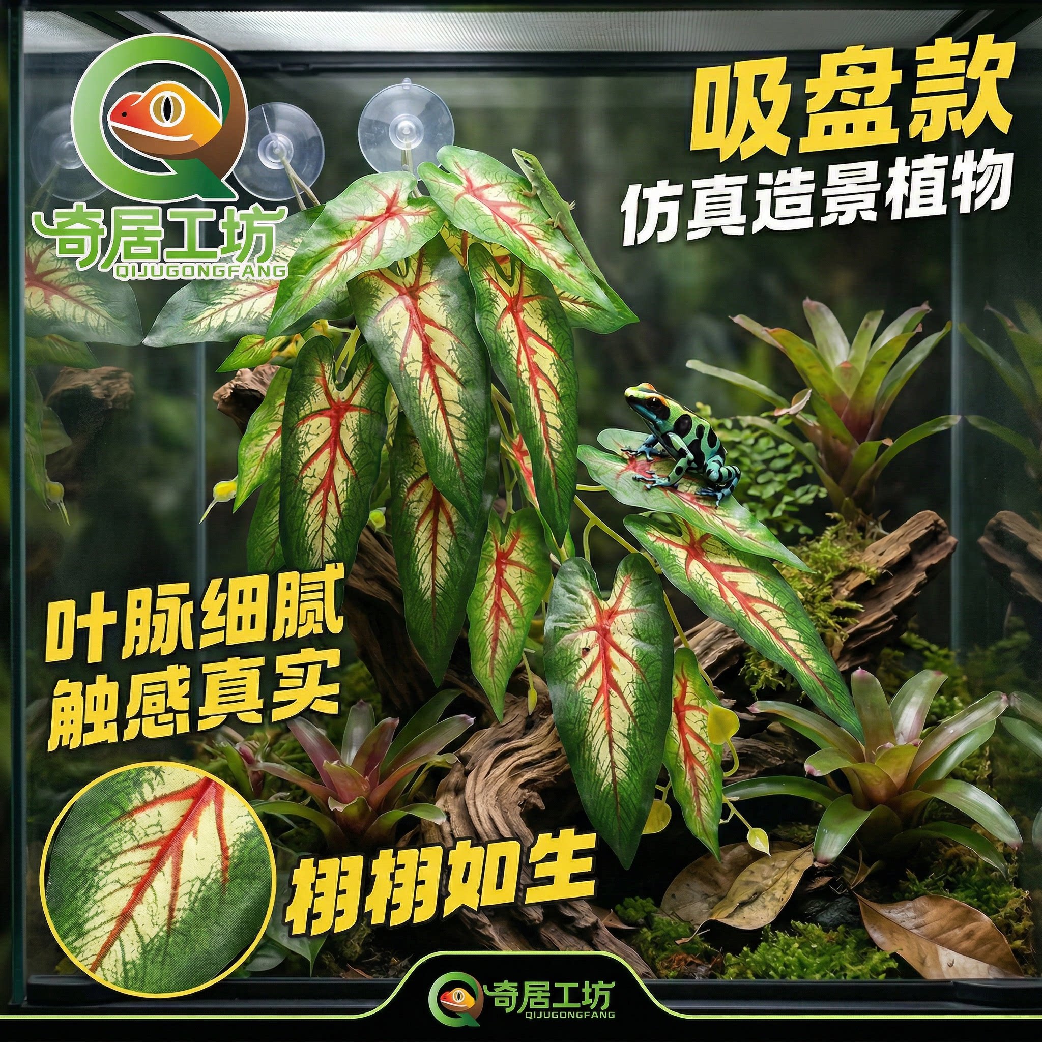 仿真龟背叶盆栽插花叶子植物墙爬宠饲养缸造景装饰攀爬吸盘悬浮图片