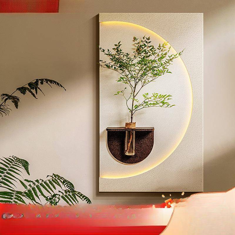 奶入ye3dRR7s油风玄关装画画饰画水培绿植壁灯光感客厅挂画户正对