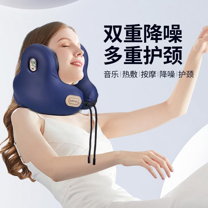 热敷按摩降噪枕跨境亚马逊tk睡眠护颈枕按摩枕音乐睡眠枕U型枕