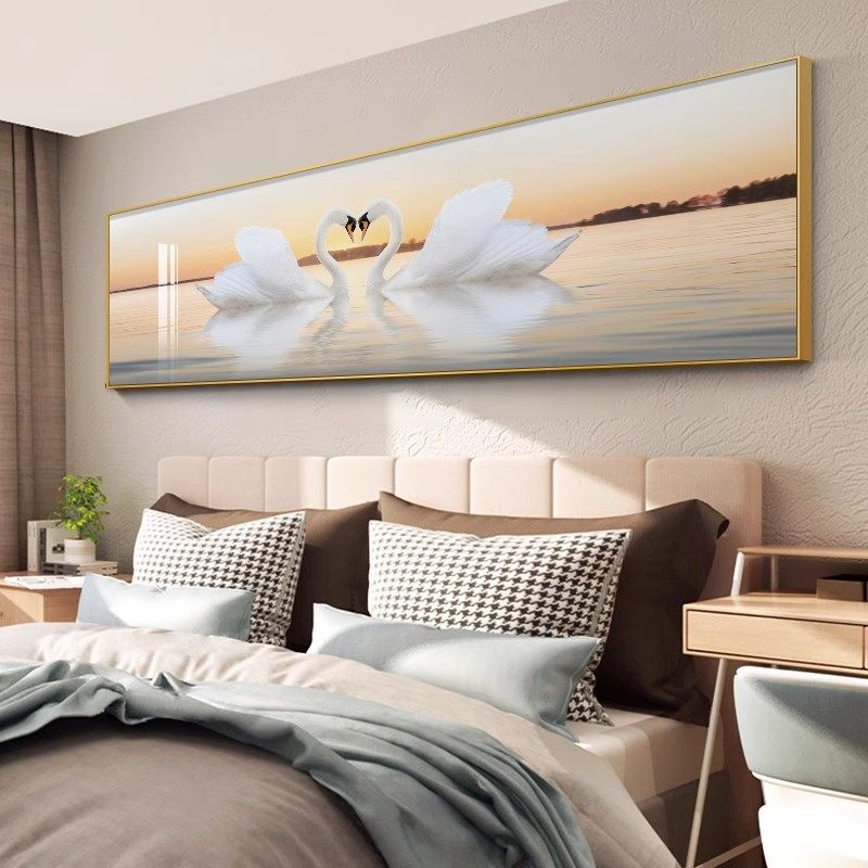 卧室装饰画主卧床头天鹅挂画温馨浪漫情侣房间壁画现代简约抽象画
