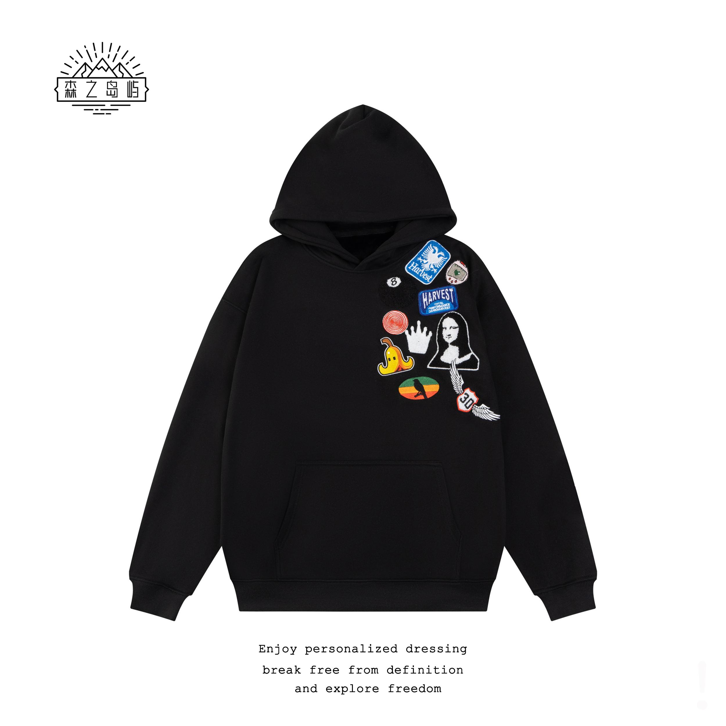 森之岛屿美式复古字母刺绣棒球服