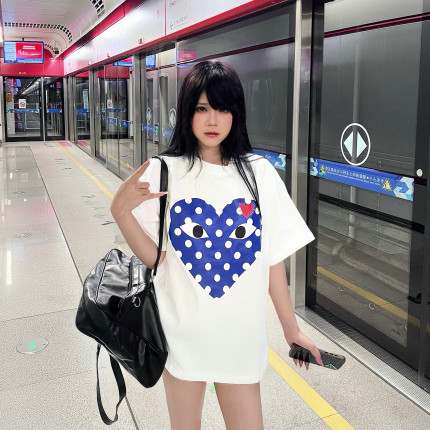 森之岛屿SZDY美式休闲波点爱心印花短袖夏季新款男女情侣宽松T恤