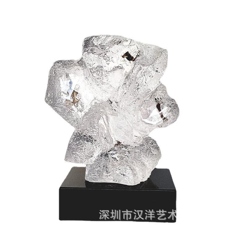 新款透明树脂仿山石雕塑摆件酒店别墅样板房软装饰品工艺品摆件
