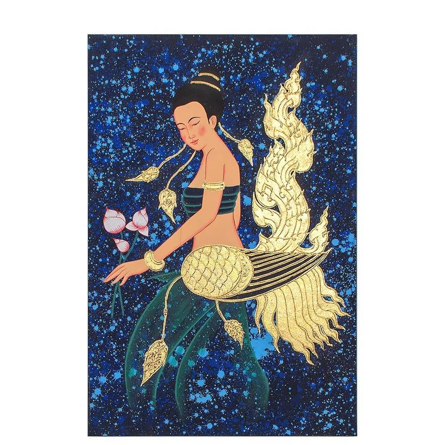 泰国手绘金箔画美女人体餐厅装饰画养生会所美容院装饰品墙面挂画