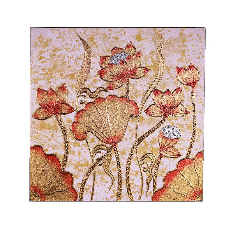 泰国金箔荷花画东南亚沙发背景墙客厅装饰画现代简约餐厅挂画