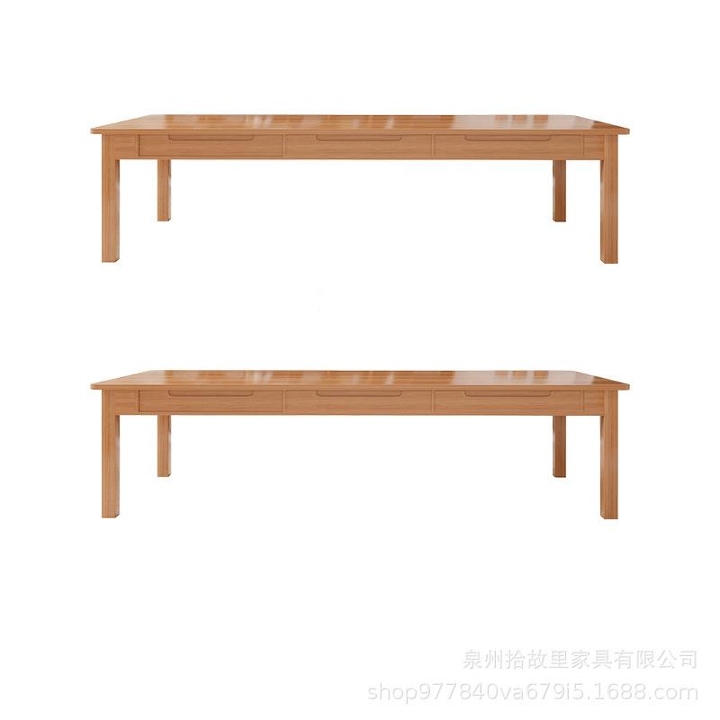 简约客厅多人实木办公桌休闲工作台带抽屉学习桌休闲区办公长桌子