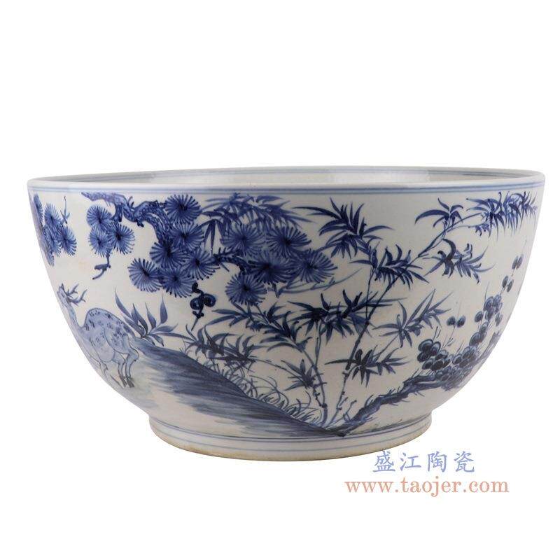 景德镇陶瓷仿古手绘青花瓷养鱼缸山水大碗水浅家居玄关庭院摆件
