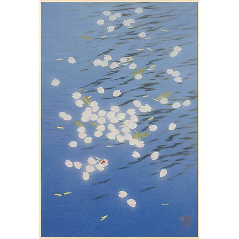 蓝色樱花日式和风花卉卧室装饰画床头挂画主人房墙壁画原木风餐厅
