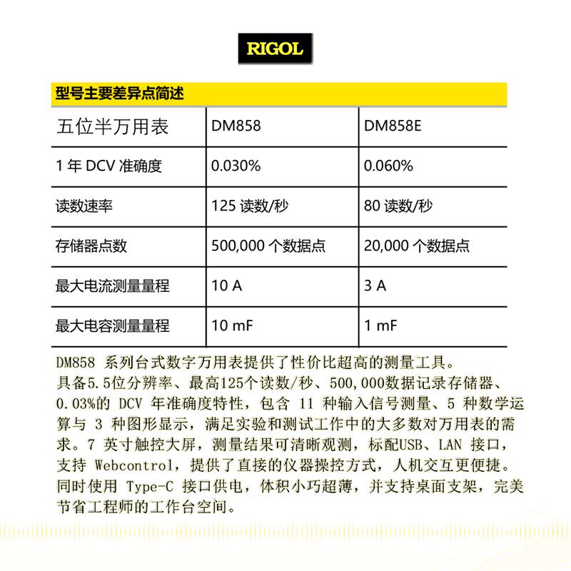 普源DM858五位半数字万用表DM858E台式高精度多用表5.5分辨率便携