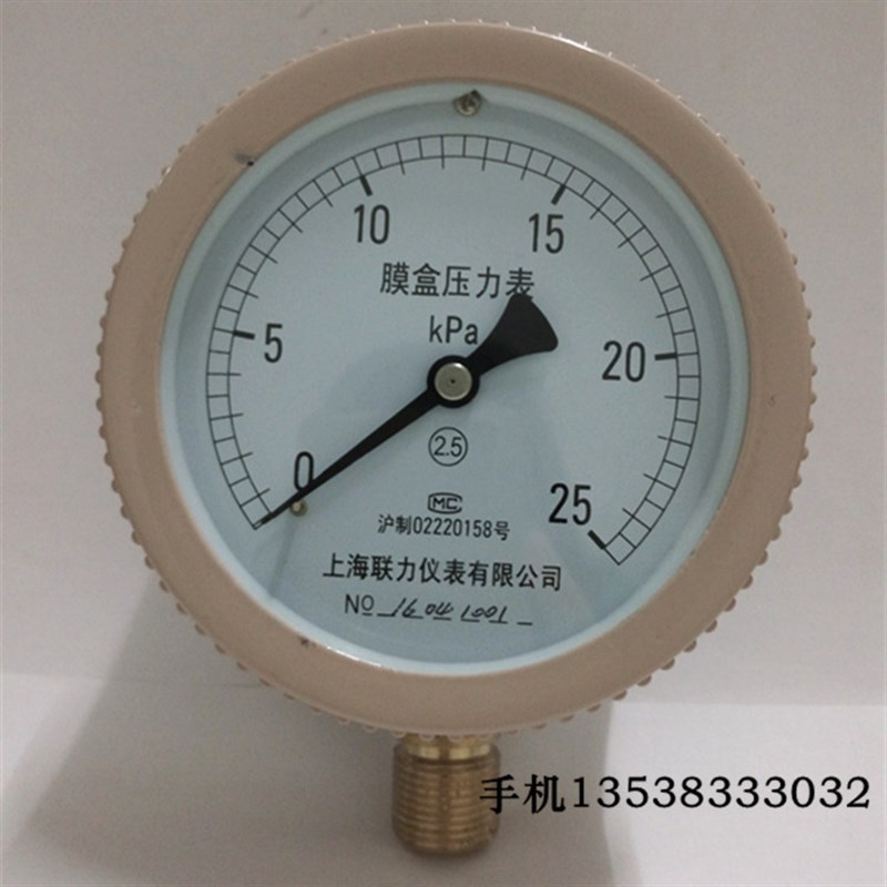 联力YE100f膜盒压力表0-10 16 25 40 60KPA天燃气微压表千帕表4分