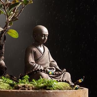 禅意紫砂小和尚创意摆件家居茶室茶道茶台桌面茶宠茶空间设计 中式