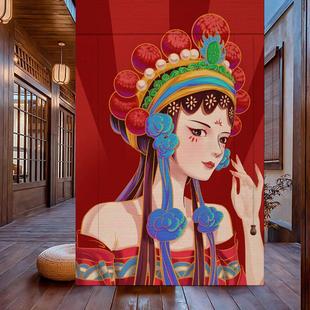 窗帘竹帘卷帘门帘印花隔断装 中式 饰遮光复古京剧戏曲国潮人物挂画