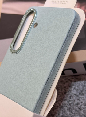 ins风清新浅绿色荔枝纹适用三星S25ultra手机壳新款S24ultra全包防摔S24plus高级感+金属镜框针织孔散热磨砂