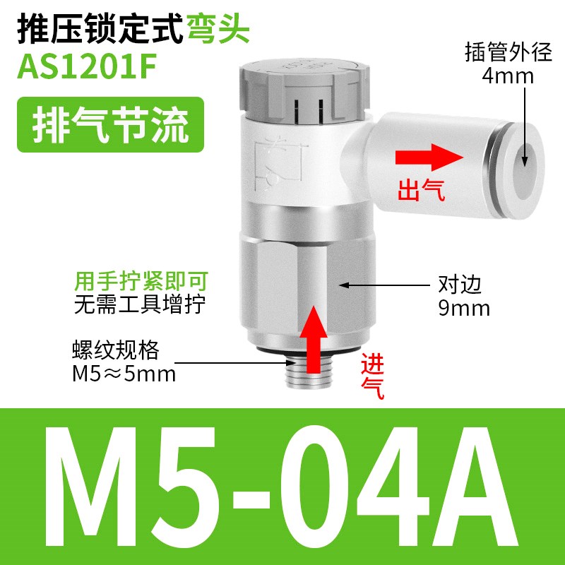 SMC型气缸可调速阀排气节流阀ASv1201F-M5-04A气动气管接头01-06S