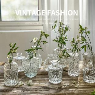 复古玻璃花瓶高级感摆件客厅插花轻奢小众水晶透明餐桌鲜花水培