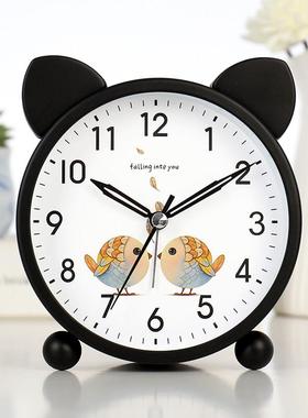 汉时可爱金属夜光闹钟卧室学生用静音钟表桌面儿童女孩小时钟HA14