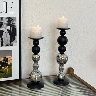 轻奢高级感黑银烛台装饰品摆件烛光餐桌香薰蜡烛浪漫氛围场景布置