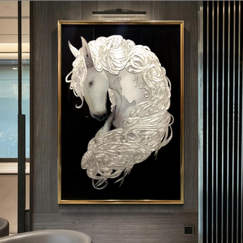 手工掐丝珐琅彩玄关装饰画冰花现代轻奢客厅入户玄关过道走廊挂画