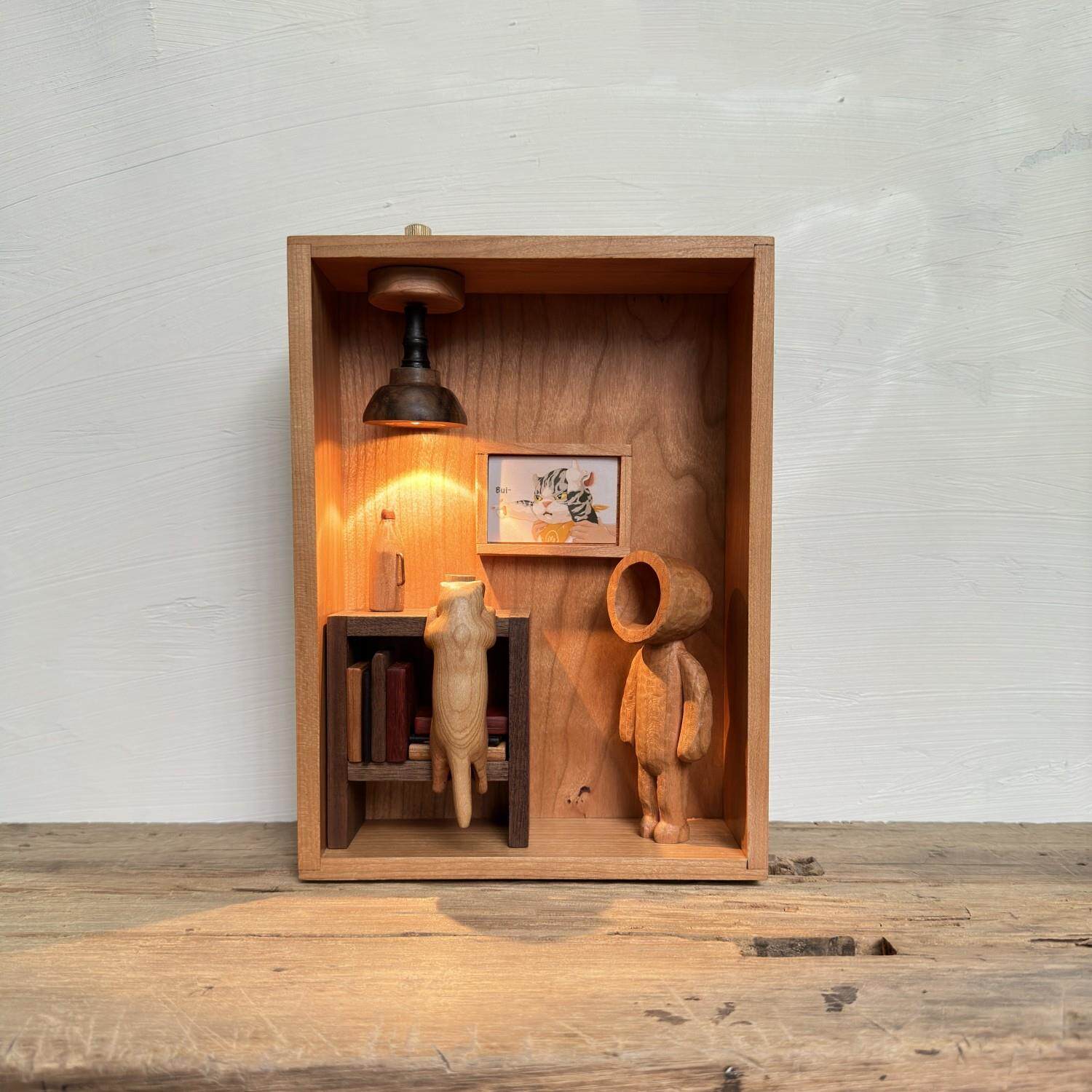 木质小夜灯艺术家居咖啡店内装饰品工艺品桌面创意礼品原木风摆件