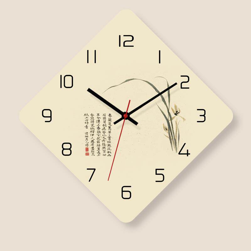 兰花新中式钟表挂钟客厅家用超静音免打孔创意挂墙时钟挂表石英钟