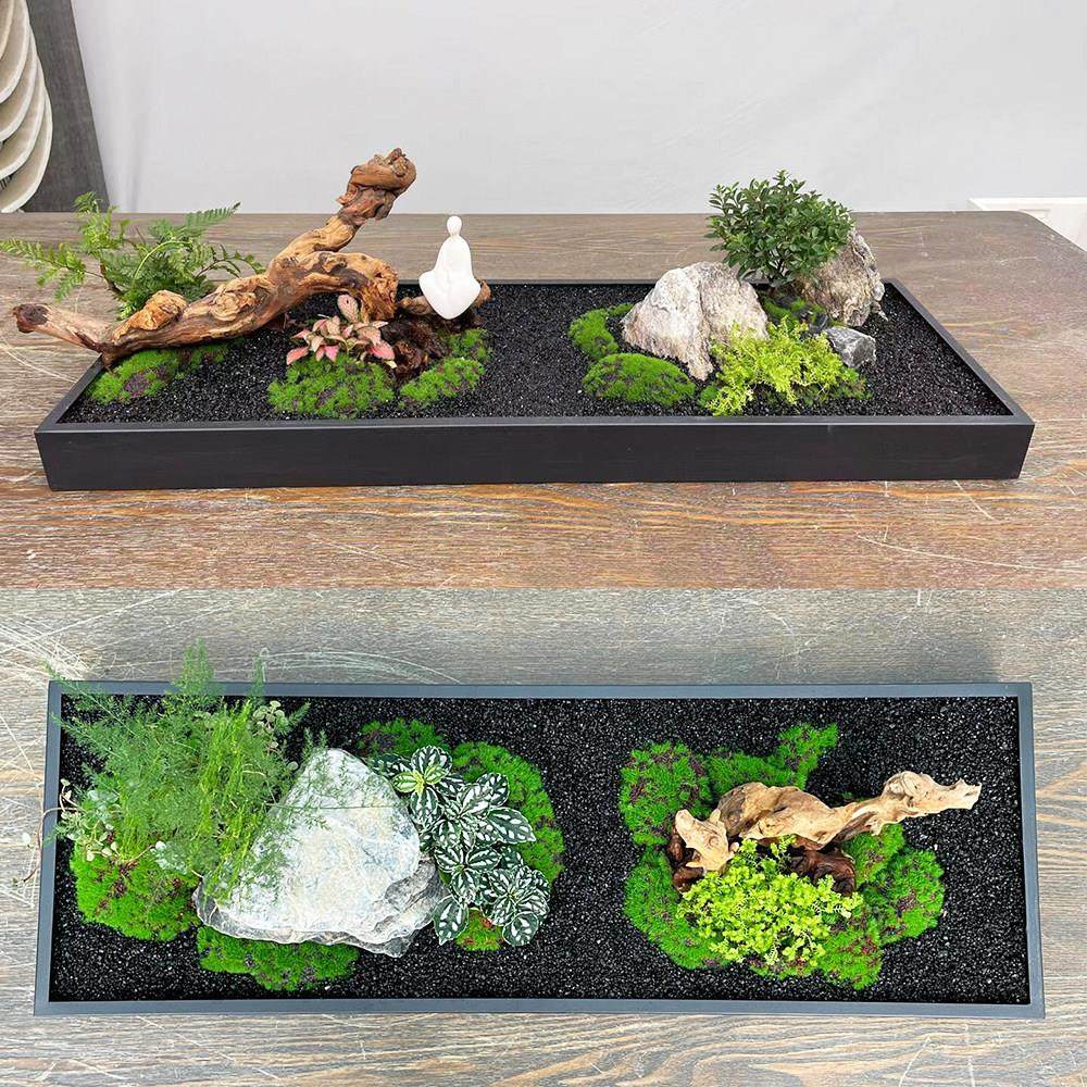 定制不锈钢造景花盆长方形桌面景观绿植苔藓托盘花器室内装饰花槽