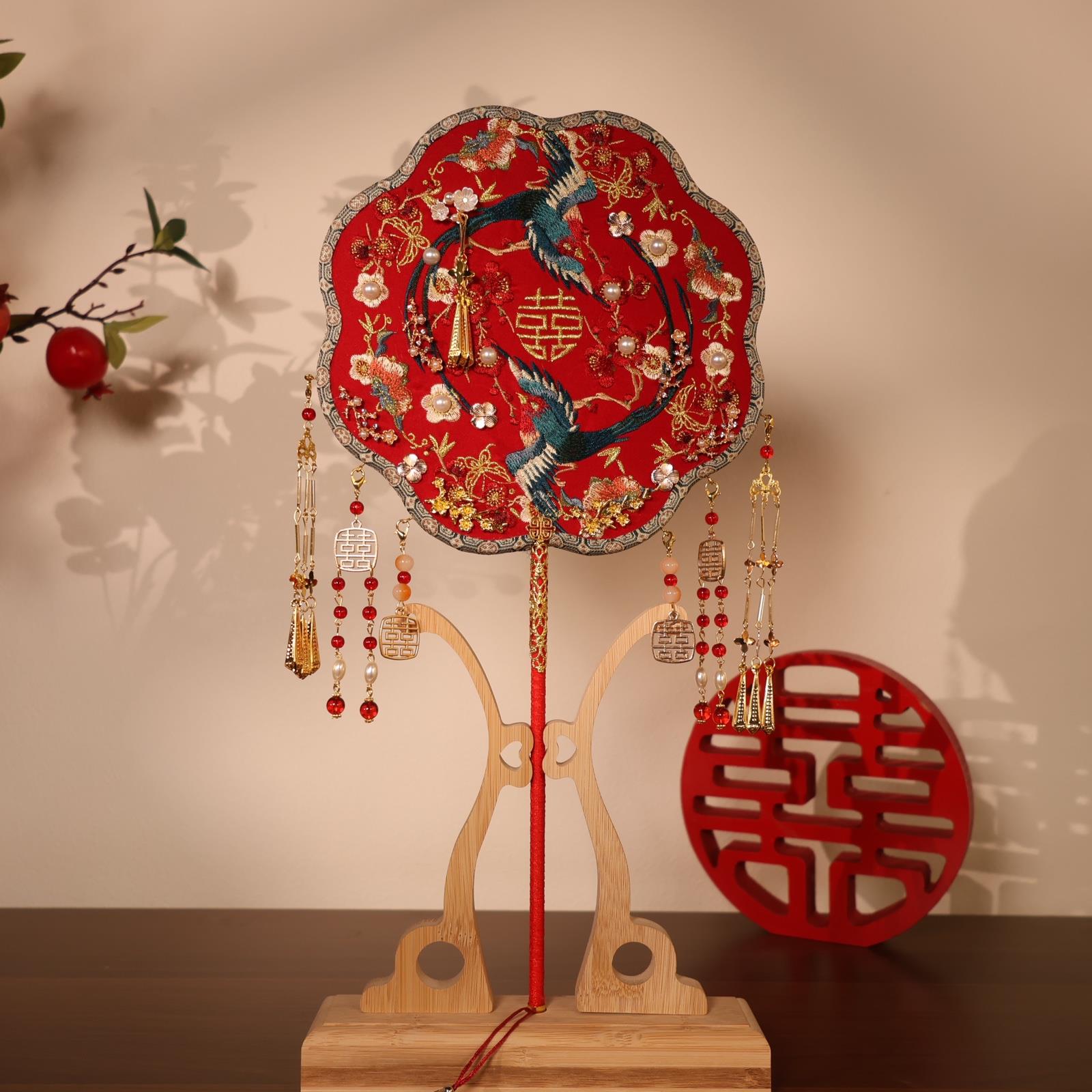 团扇新娘结婚材料diy手工刺绣秀禾双面高级婚嫁喜扇婚礼成品扇子