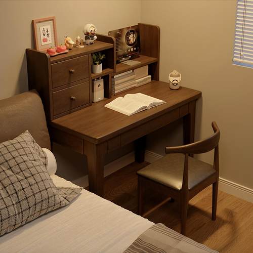 床边桌实木窄书桌书架一体卧室家用桌子小户型学习桌床头靠墙窄桌