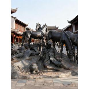 玻璃钢彷铜马帮雕塑定制城市步行街景观小品雕像大型茶马古道铜雕
