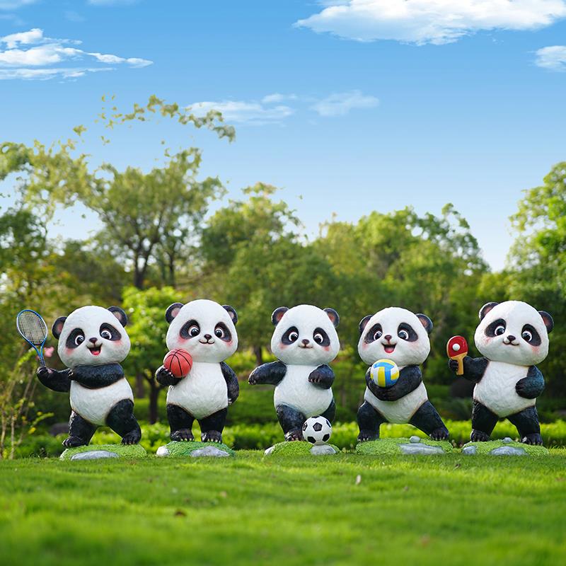 户外玻璃钢卡通熊猫雕塑别墅景区售楼部酒店庭院草坪景观小品摆件