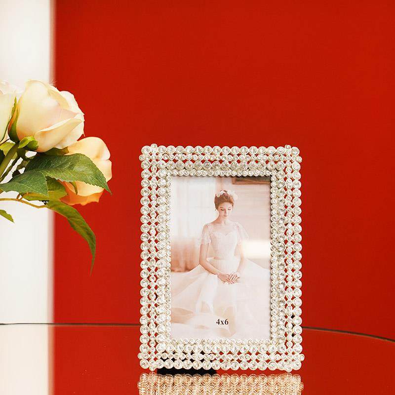 费灵家居银色金属璀璨镶钻相框时尚软装摆台横版竖摆照片婚纱相架