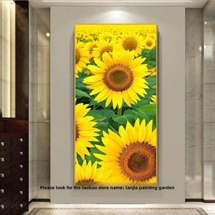 水晶瓷画、高端走廊竖印画、花草山水装饰画、向日葵蓝天白云、草