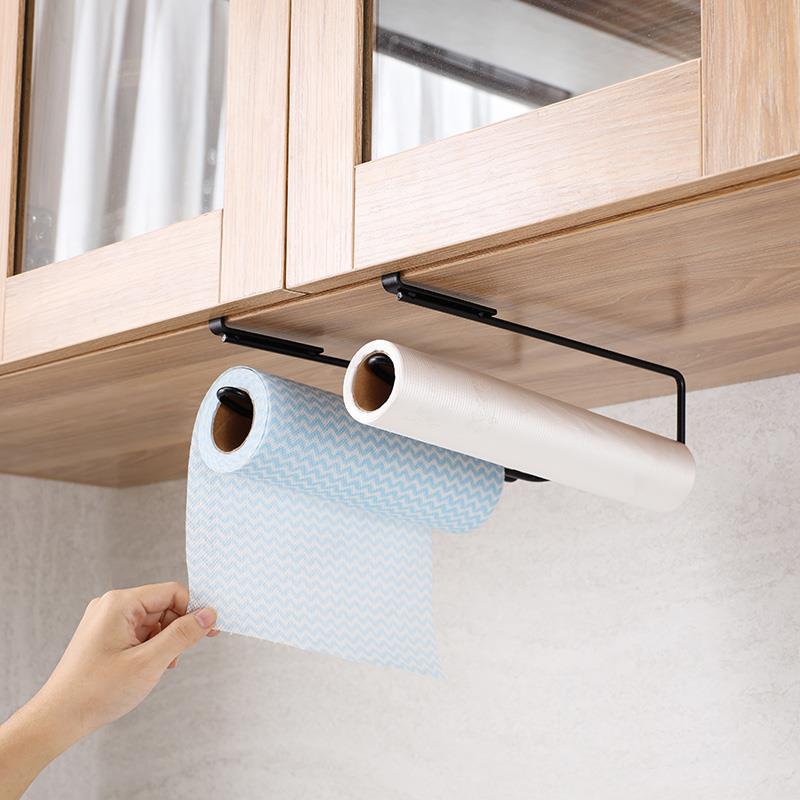 304不锈钢厨房用纸专用架保鲜膜收纳架 免打孔橱柜卷纸架纸巾挂架