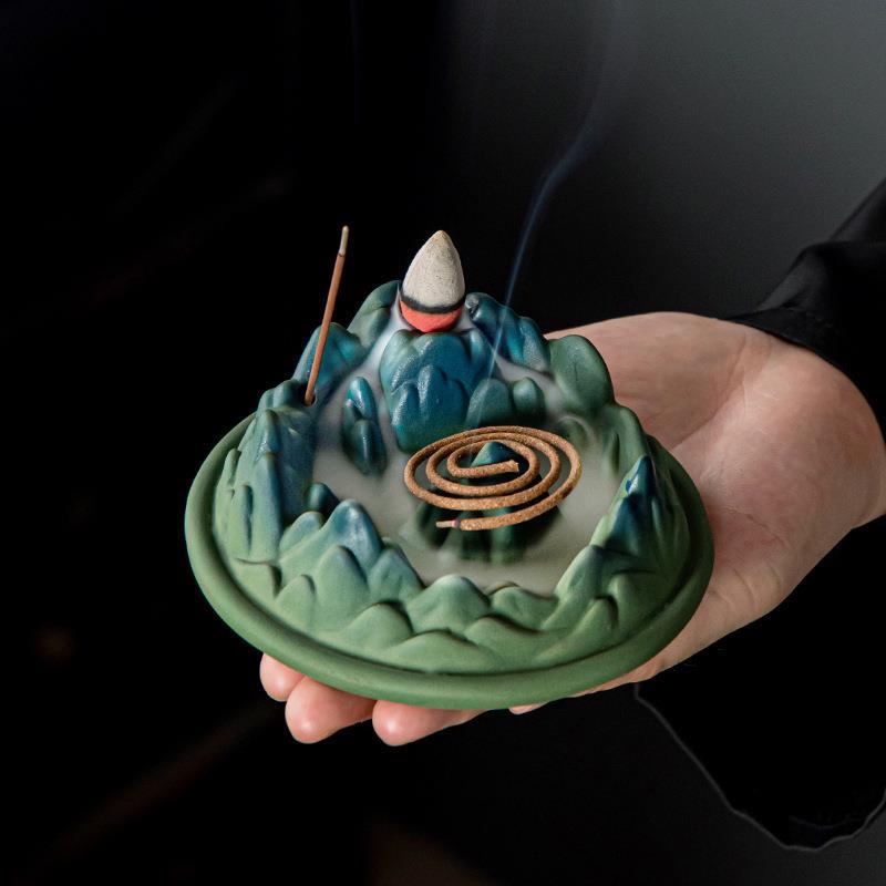 千里江山倒流香炉摆件线香盘香家用室内香薰炉创意多功能一炉三用