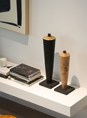 形上侘寂风花瓶木质摆件中古高脚花器居家民宿电视柜复古装饰品