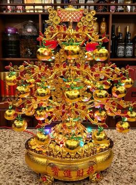 新款聚宝盆摇钱树带音乐旋转元宝摆件LED发财树乔迁开业春节礼品
