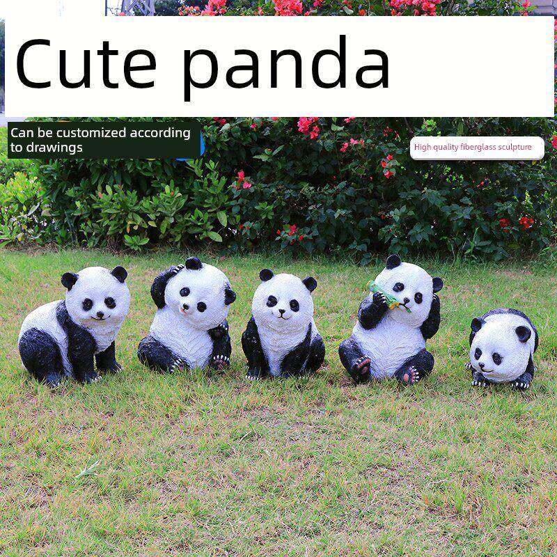 室外园林装饰模拟熊猫雕塑房屋庭院陈设园林景观草坪动物素描摆件