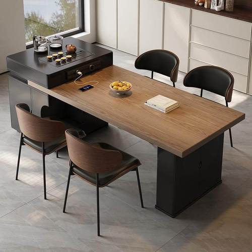 复古风岛台餐桌一体家用可伸缩2025新款现代简约岩板中岛台饭桌子