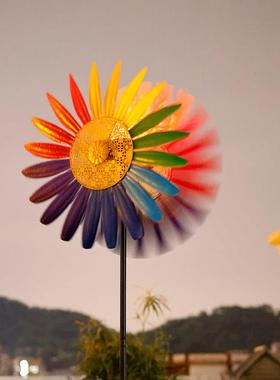 美式田园风铁艺风车户外花园装饰旋转庭院别墅幼儿园创意造景摆件