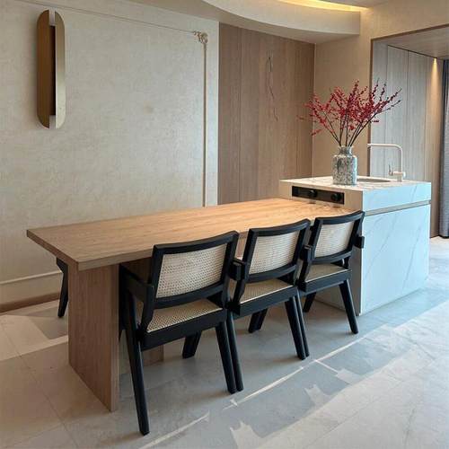 新中式板岩岛餐厅家庭集成可伸缩现代轻豪华多功能黑胡桃餐桌