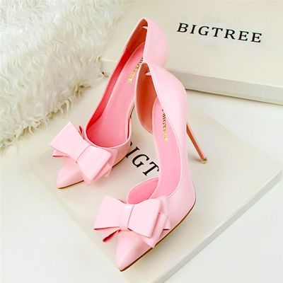 网红Korean Fashion Women's Shoes Wedding Bow High Heels Stil