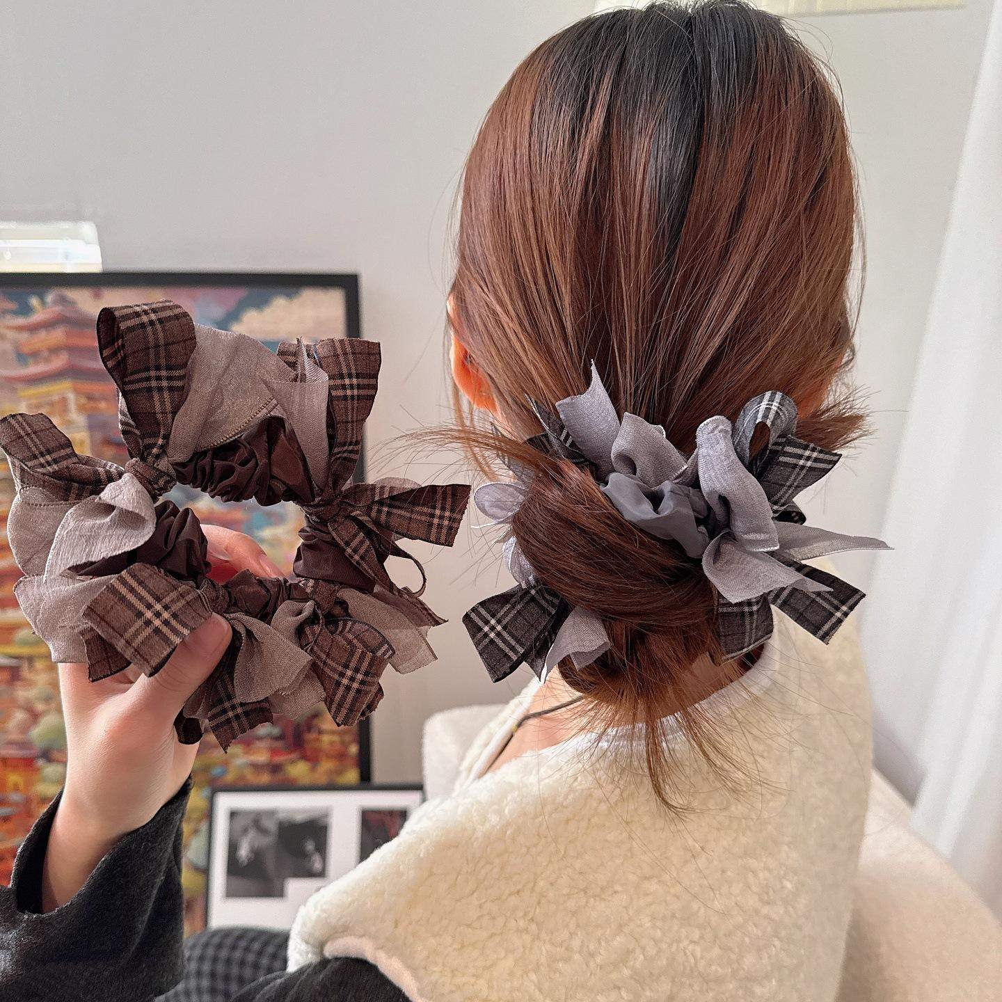 气质百搭格纹发圈学院风复古小众发绳韩系少女丸子头花扎马尾皮筋,饰品/流行首饰/时尚饰品新,发饰,淘宝优惠券,粉丝福利购,淘宝优惠卷